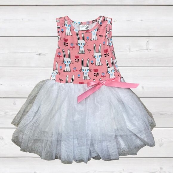 Baby Girl's Bunny Print Tulle Dress 12-18 Months Pink & White - Picture 1 of 1